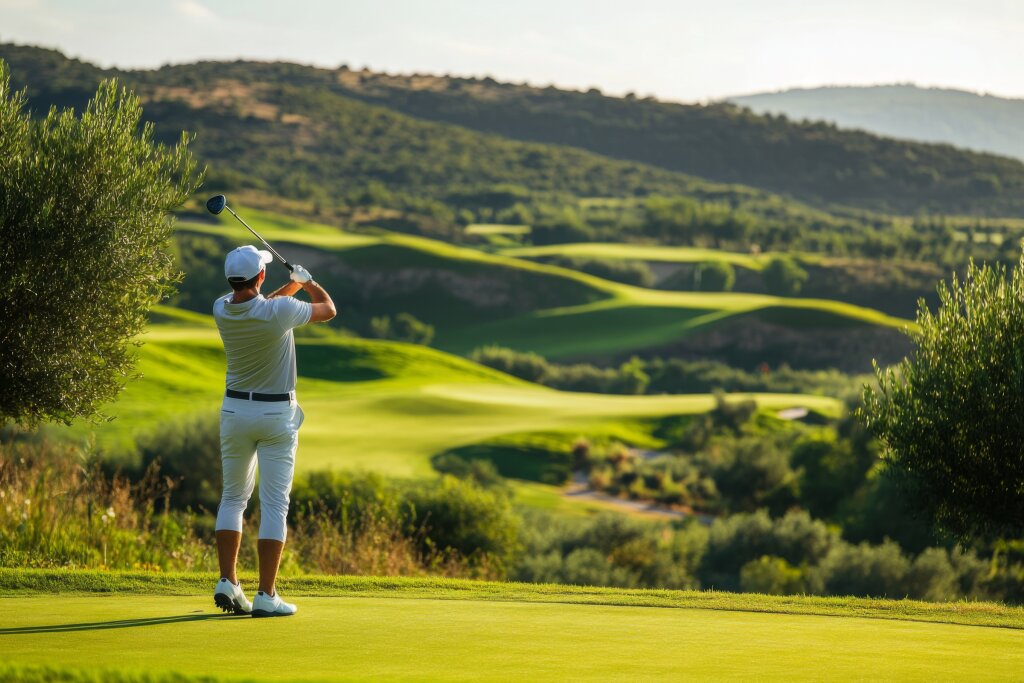 Golfer nach dem Abschlag