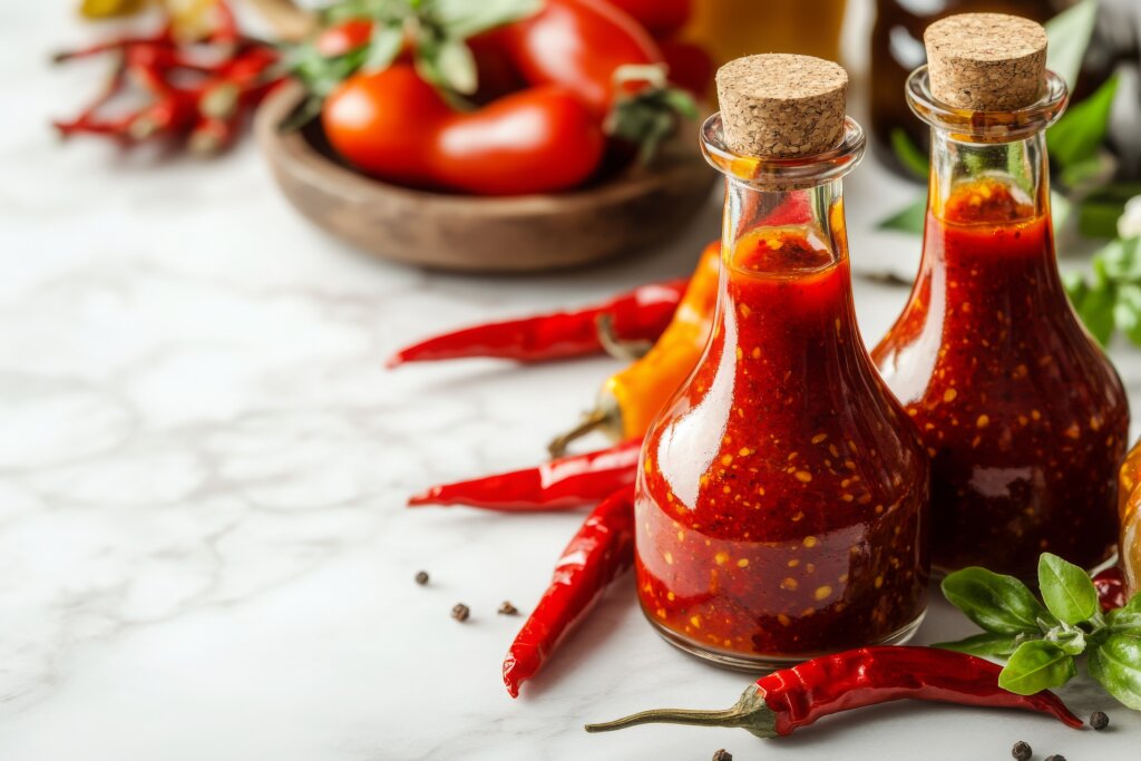 Chilisauce in Glasflaschen