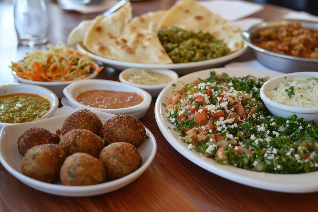 Falafel mit Salat und Dips