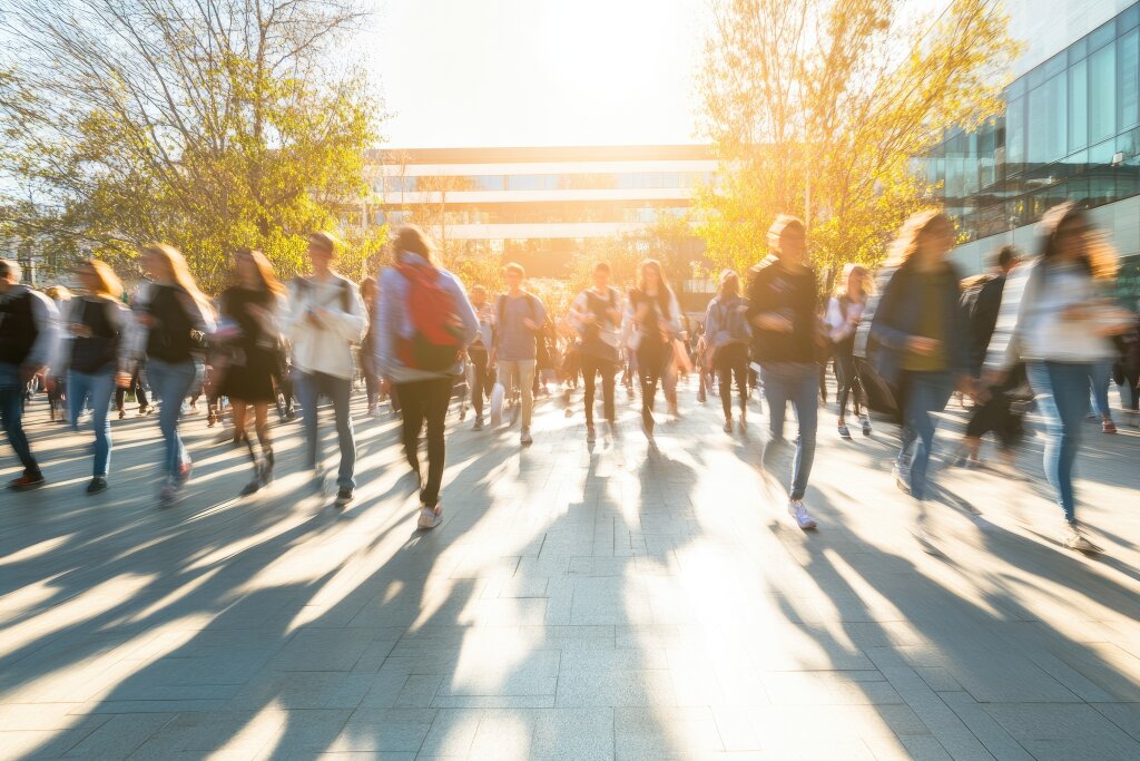 Studenten auf einem sonnigen Campus