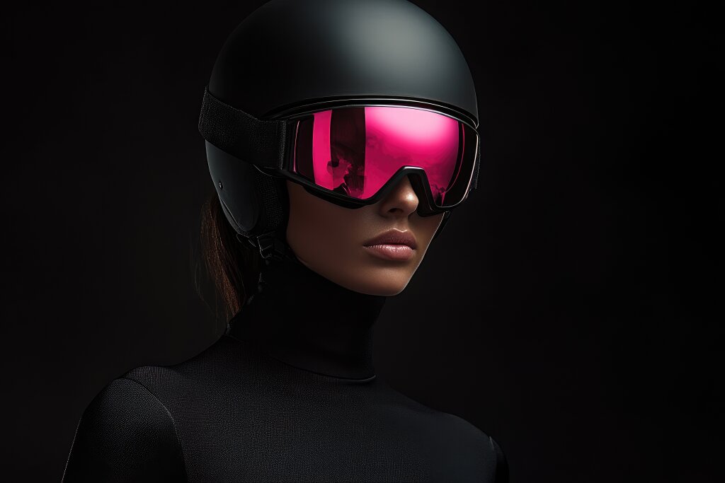 Frau mit Skibrille und Skihelm