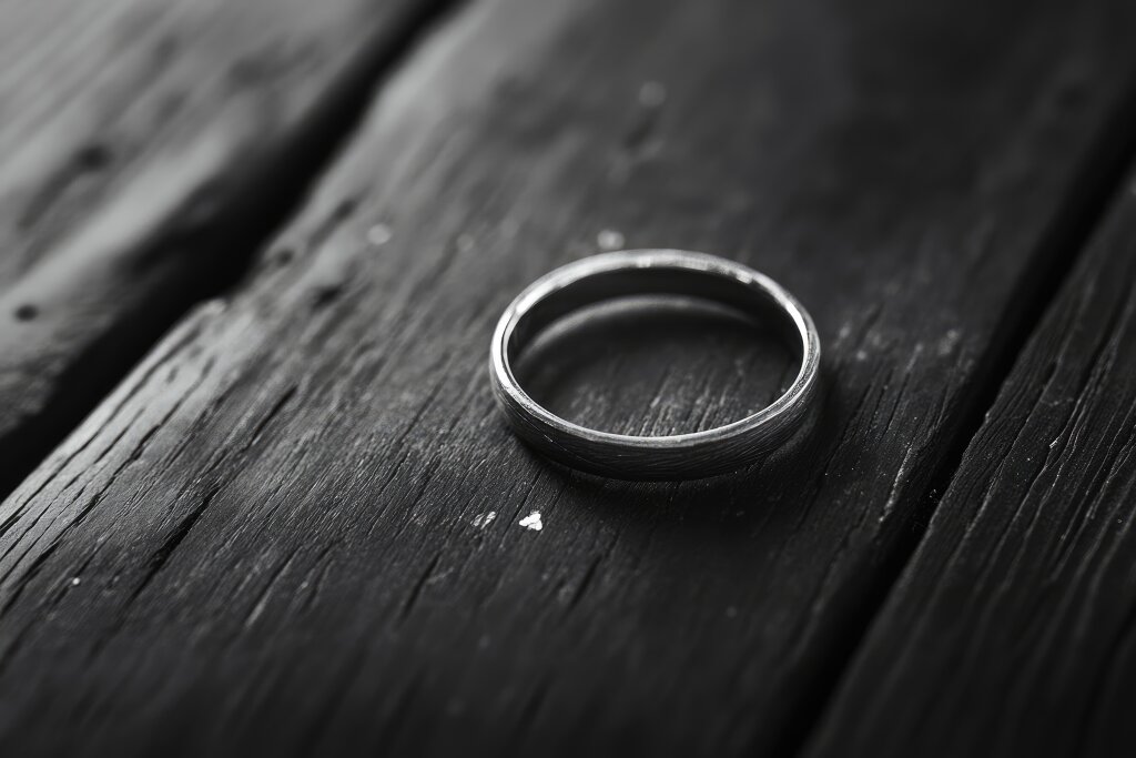Silberner Ring auf Holzboden