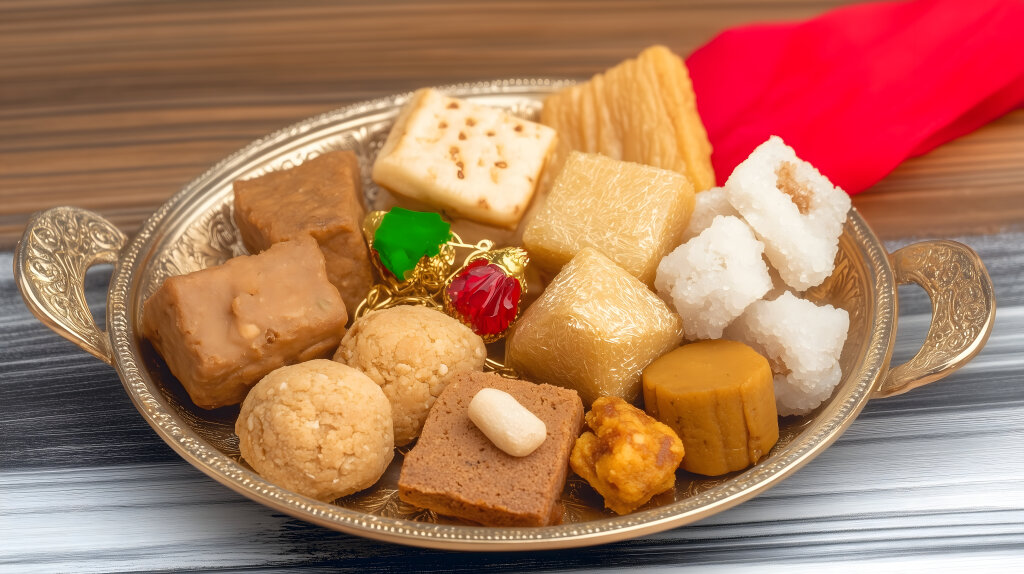 Traditionelle indische Süßigkeiten auf Silbertablett