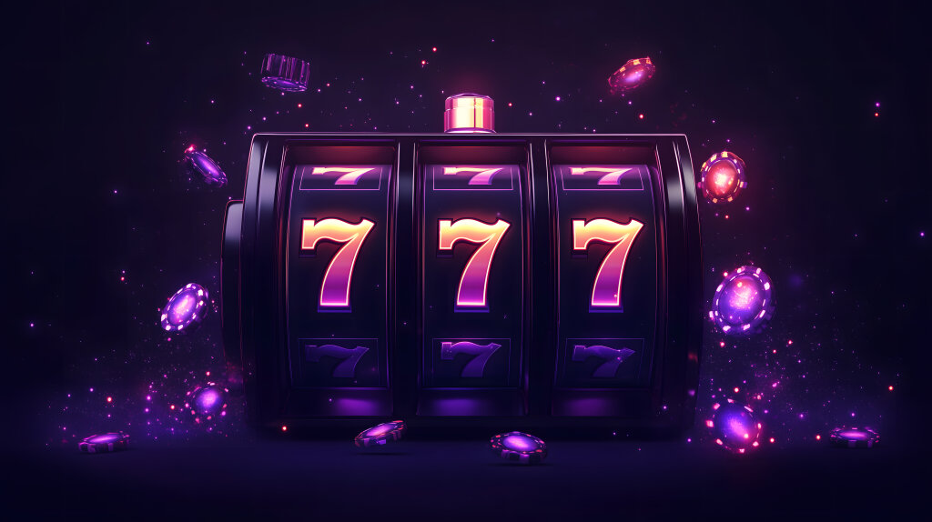 Slot-Maschine mit Triple-7 und leuchtenden Casino-Chips