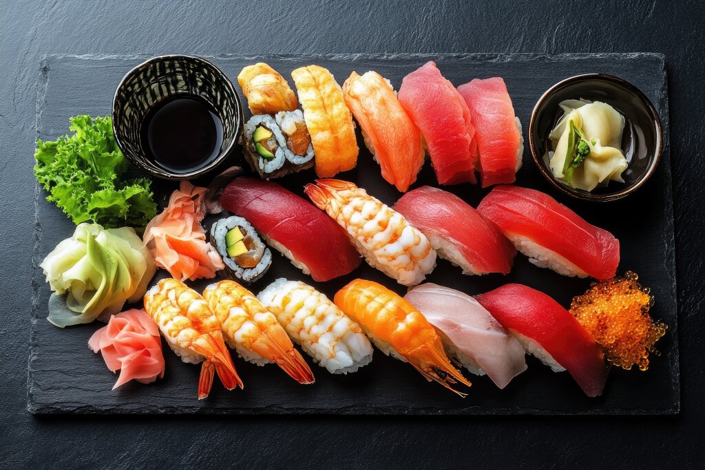 Sushi-Platte mit verschiedenen Sorten