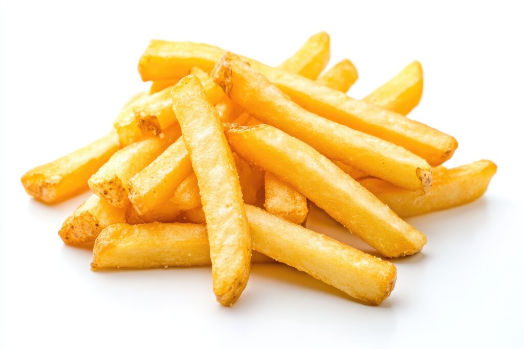 Frische Pommes auf weißem Hintergrund