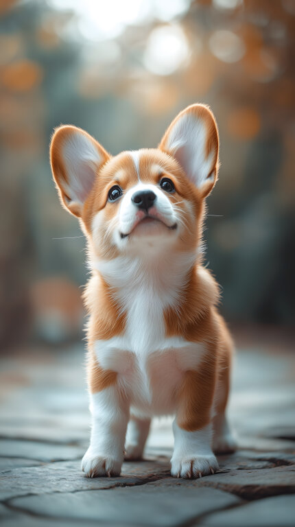 Corgi-Welpe mit großen Ohren im Freien