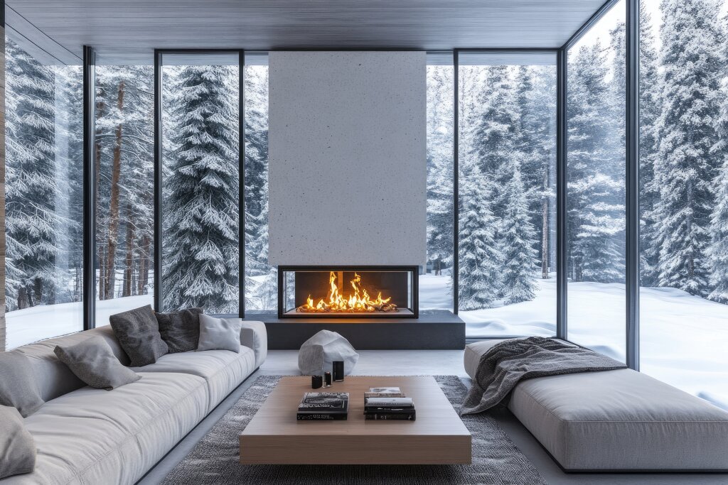 Wohnzimmer mit Winterlandschaft