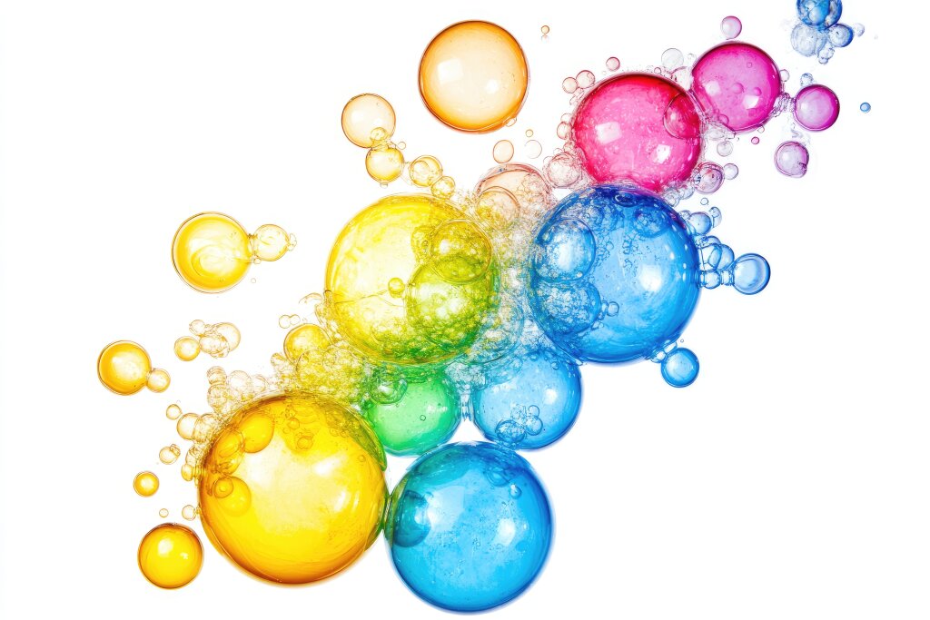 Bunte Seifenblasen auf weißem Hintergrund