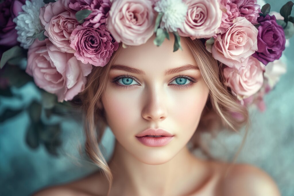 Junge Frau mit pinkem Blumenkranz