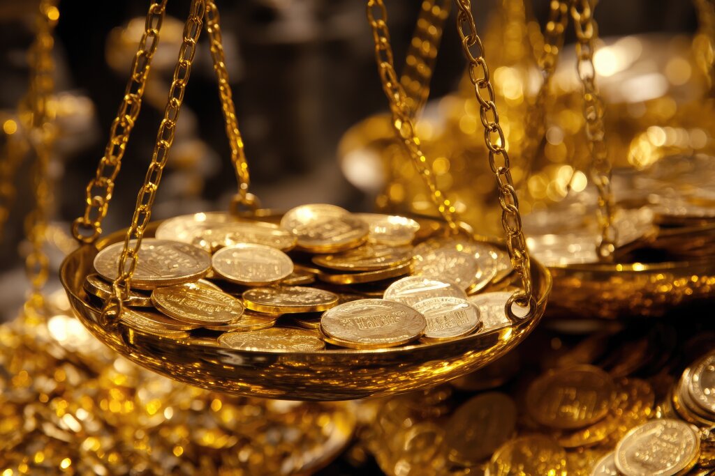 Waage mit Goldmünzen