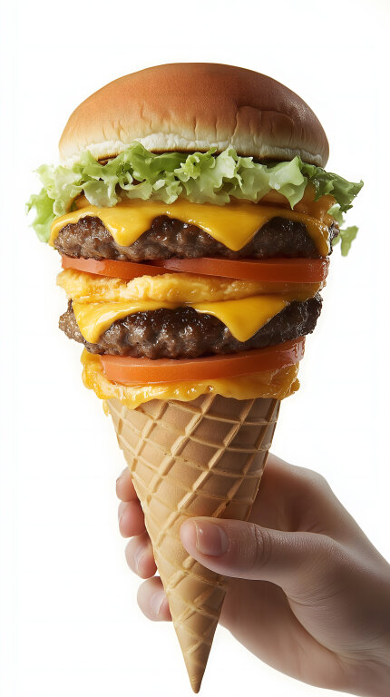 Cheeseburger im Waffelhörnchen als kreative Food Kombination