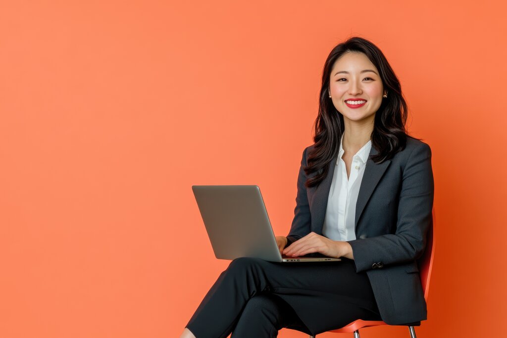 Asiatische Geschäftsfrau mit Laptop