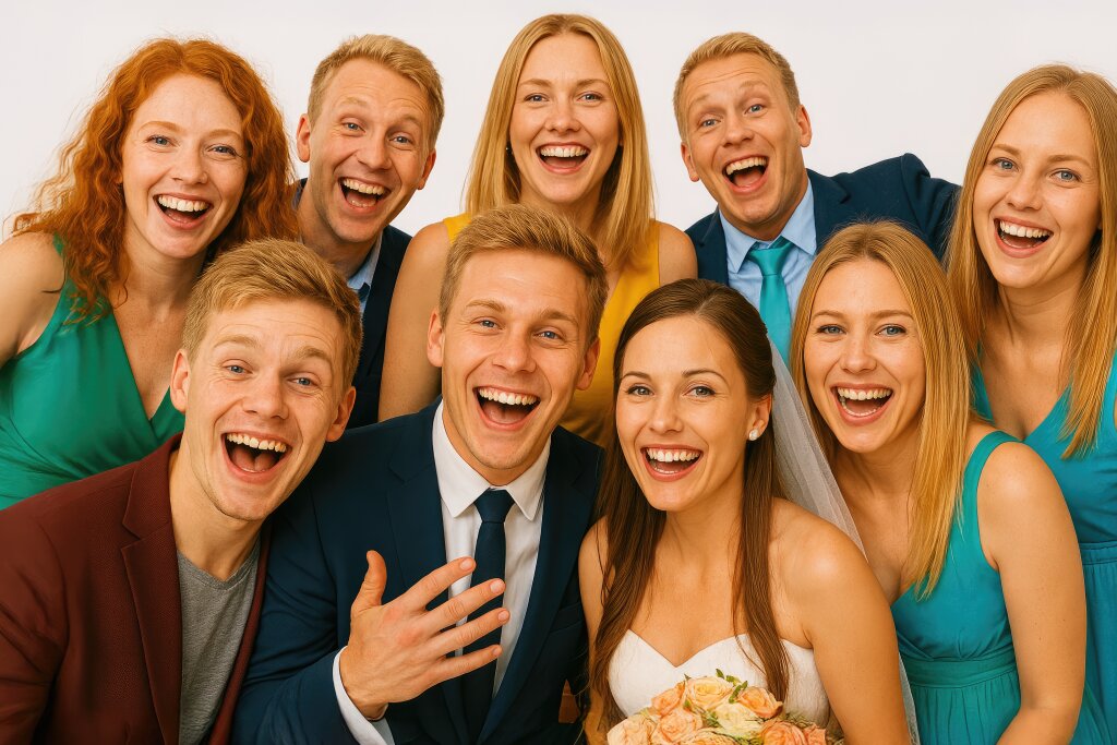 Hochzeitsfoto mit Freunden - Spaß vor der Fotobox