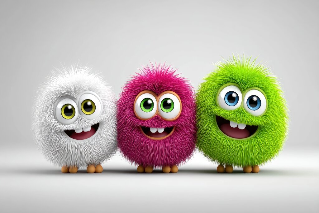 Bunte, flauschige 3D-Monster