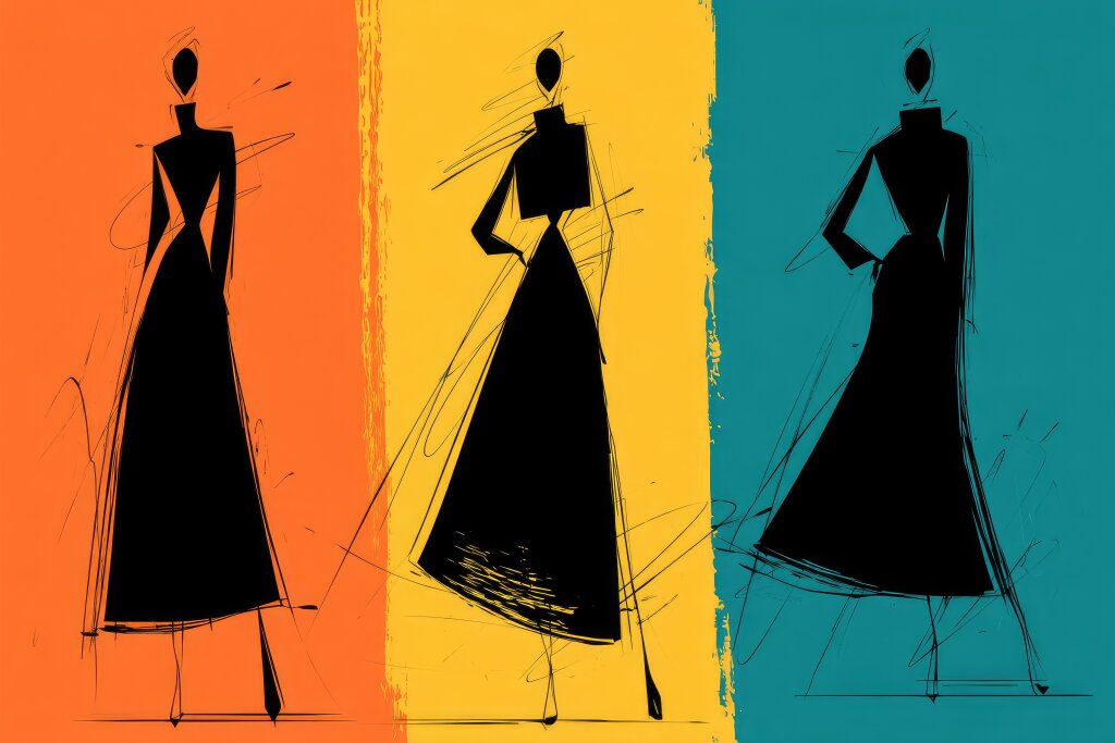 Minimalistische Skizzen von eleganten Kleidern
