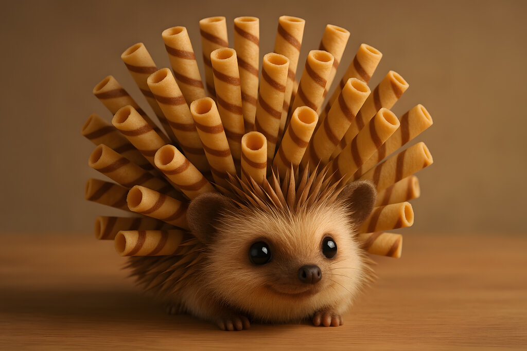 Niedlicher Igel mit Waffelrollen als Stacheln
