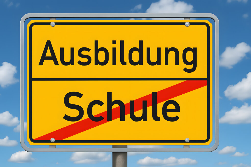 Ortsschild Schulende und Beginn der Ausbildung