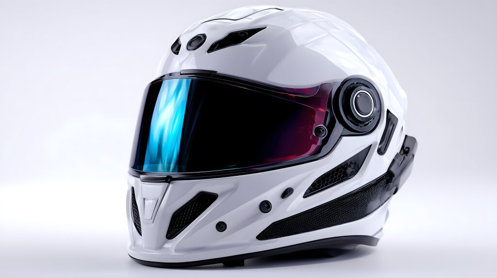 Weißer Motorradhelm mit getöntem Visier