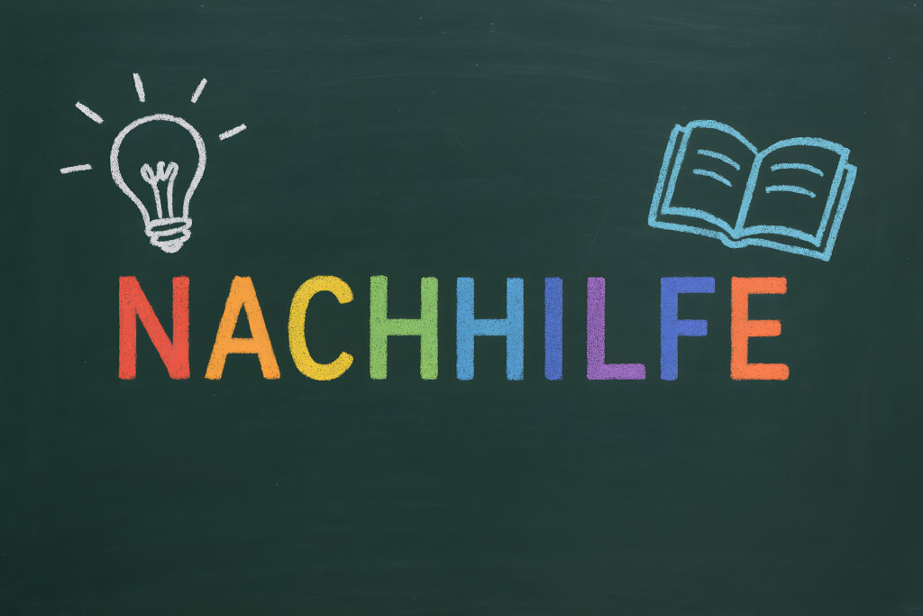 Nachhilfe Tafel Kreidezeichnung mit Buch und Glühbirne