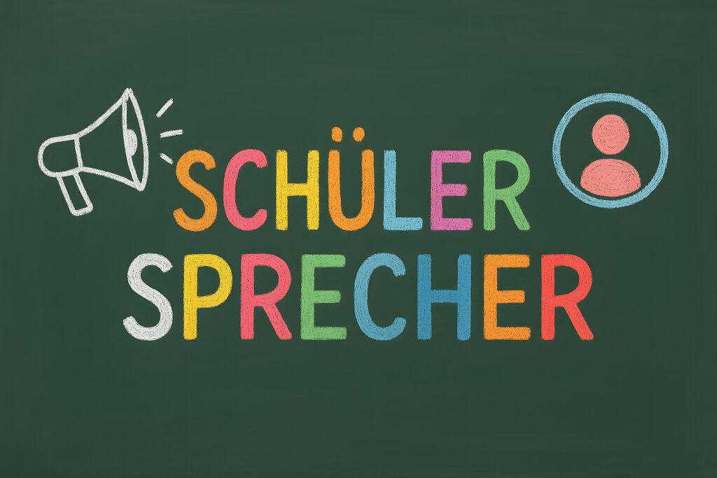 Schülersprecher Wahl mit Megafon und Personensymbol auf Kreidetafel