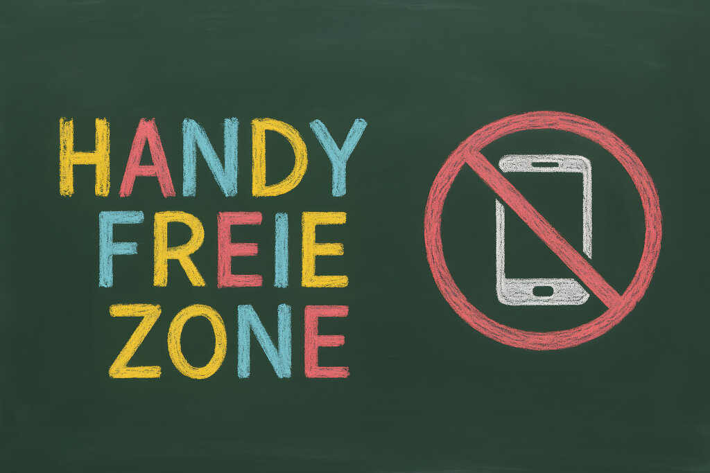 Handyfreie Zone Tafel mit durchgestrichenem Smartphone