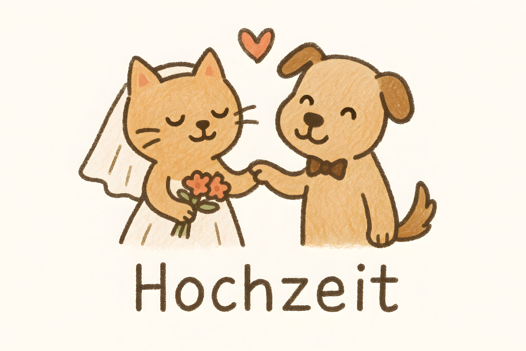 Zeichentrick Tiere feiern Hochzeit mit Blumen