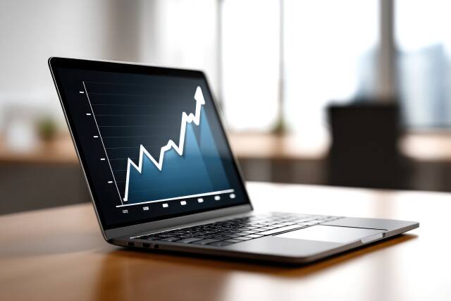 Laptop mit aufsteigendem Geschäftsgrafik
