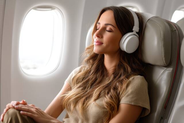 Entspannte Reisende im Flugzeug