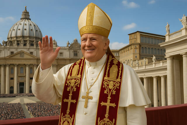 Papst Trump winkt vom Petersdom Balkon