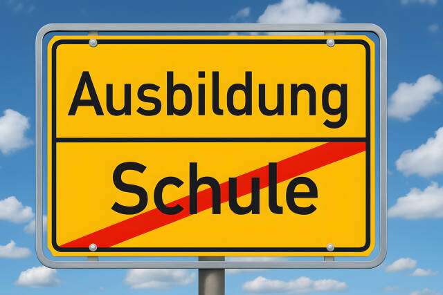 Ortsschild Schulende und Beginn der Ausbildung