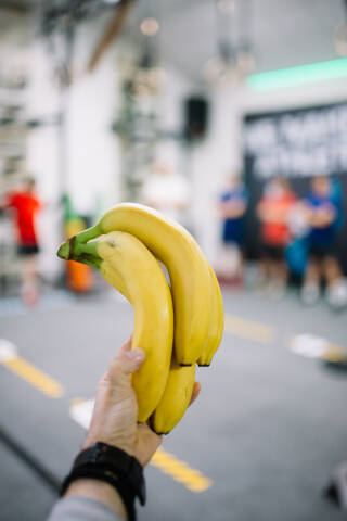 Closeup of bananas in the gym.