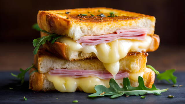 Croque Monsieur Sandwich mit Käse Schinken und Rucola