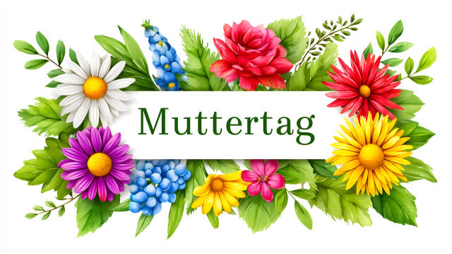 Muttertag mit Blumenrahmen und weißem Hintergrund
