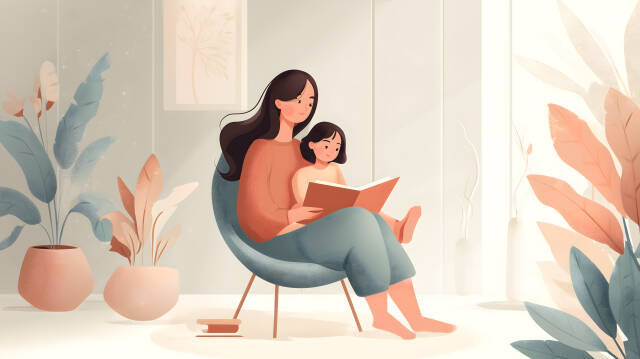 Mutter liest ihrer Tochter liebevoll ein Buch vor