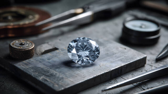 Geschliffener Diamant auf Werkbank mit Werkzeug