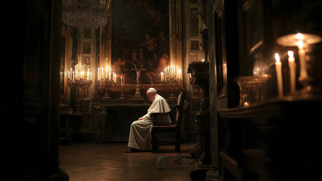 Papst betet in Kapelle im Kerzenschein