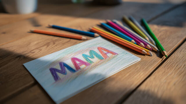 Mama Grußkarte mit Buntstiften gemalt
