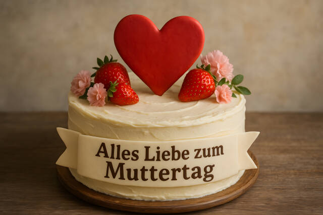 Muttertagstorte mit Herzbanner rot dekoriert