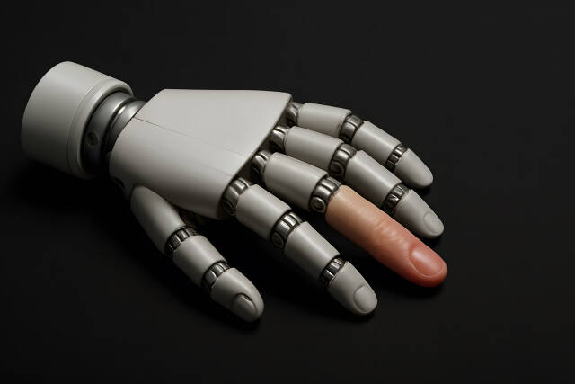 Roboterhand mit menschlichem Finger – Zukunft der Mensch-Maschine-Interaktion