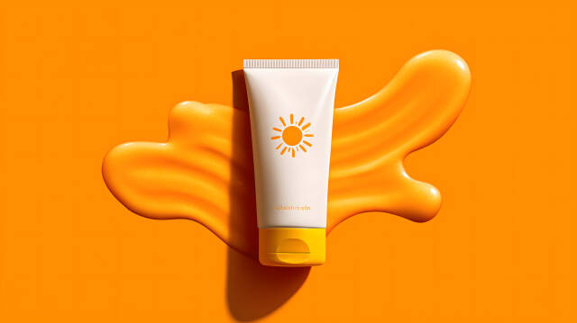 Sonnenschutzcreme auf leuchtend orangenem Hintergrund