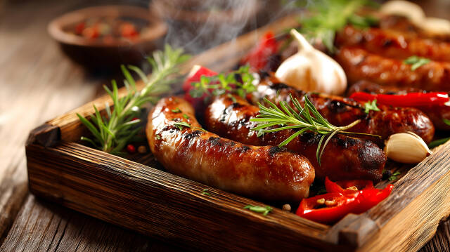 Gegrillte Bratwürste mit Kräutern und Gewürzen