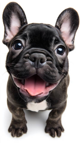 Glücklicher französischer Bulldoggenwelpe auf weißem Hintergrund