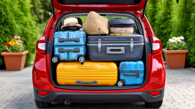 Auto voller Koffer bereit für Urlaubsreise