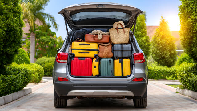 Auto voller Gepäck und Koffer für Urlaub
