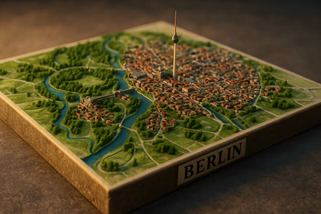 Stadtmodell Berlin mit Fernsehturm und Spree in 3D Optik