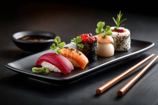 Japanische Küche kunstvoll angerichtet