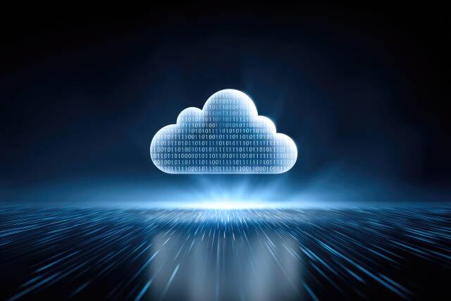 Digitale Cloud mit Binärcode auf futuralem Hintergrund
