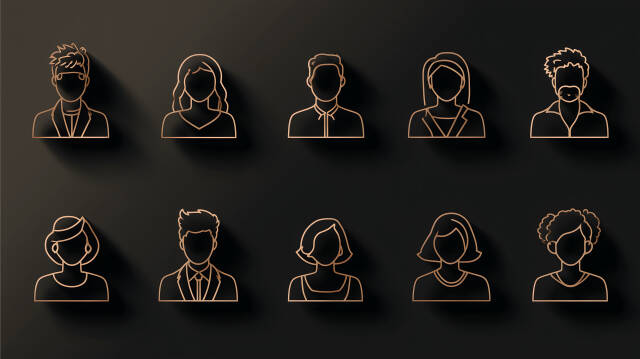 Benutzer Icons als goldene Linien auf dunklem Hintergrund