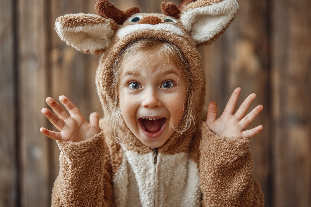 Fröhliches Kind im Tierkostüm